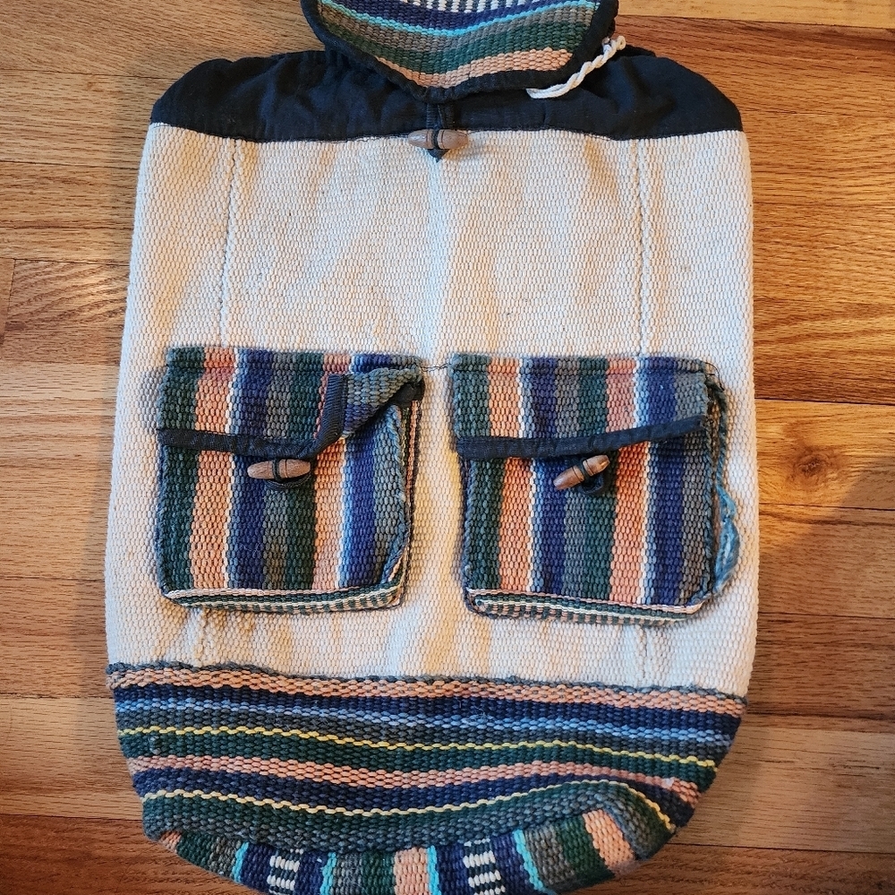 Handmade In Nepal Backpack Cotton Multicolor Stripe Hippie Festival - Picture 7 of 7